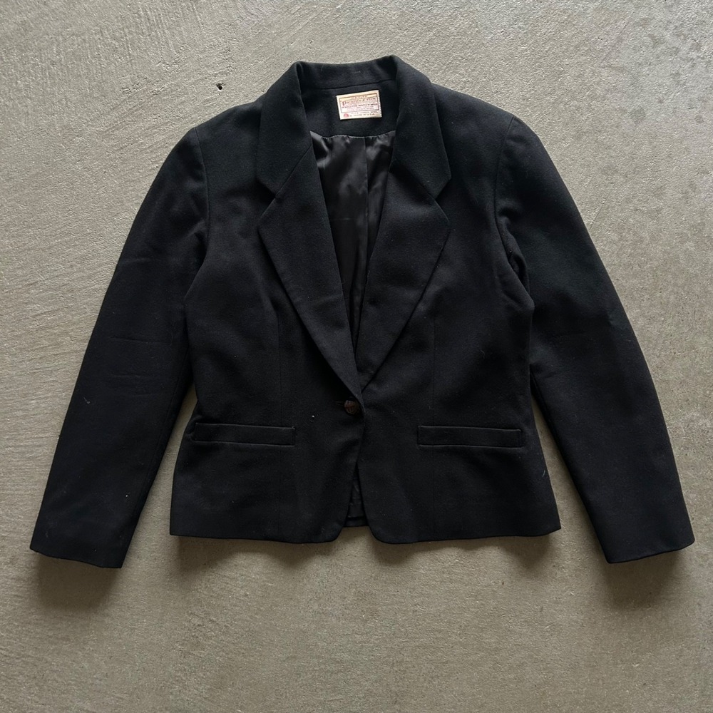 Vintage 60s Pendleton Blazer Jacket Womens Size Small Black Virgin Wool 1 Button